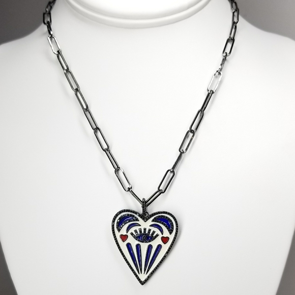 NWT Enamel Evil Eye Heart Pave CZ Pendant Charm - Picture 1 of 9